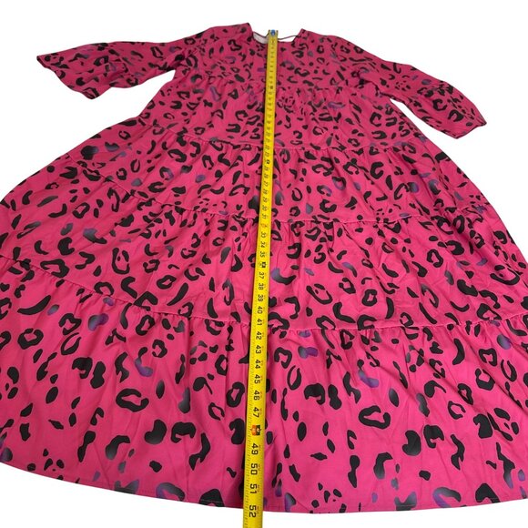 Pink Leopard Maxi Dress XL Long Sleeve Tiered Flowing Boho Style Office Work - Picture 9 of 16